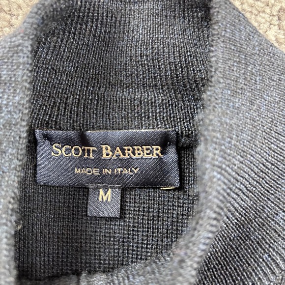 Scott Barber Sweater Men M Dark Blue Argyle 1/4 Zip Pullover Merino Wool Italy - Picture 2 of 5